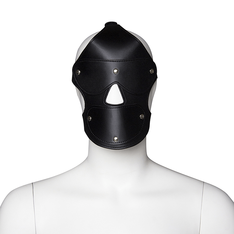 Leather Face Mask with Ball Gag style D front angle detail